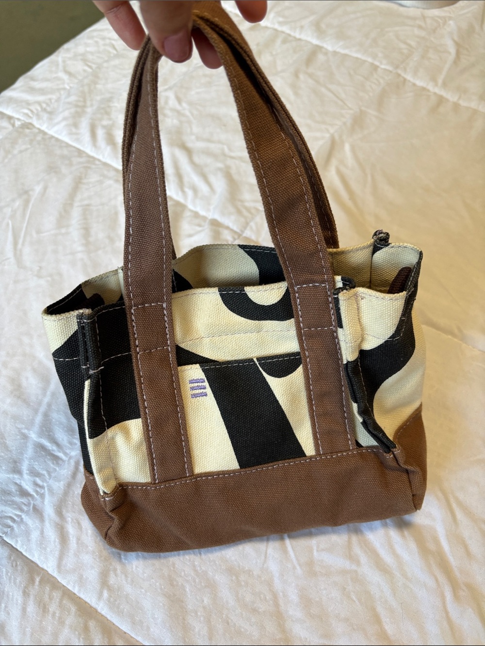 Mini Urban Outfitters Brown, Cream & Black Graphic Canvas Tote